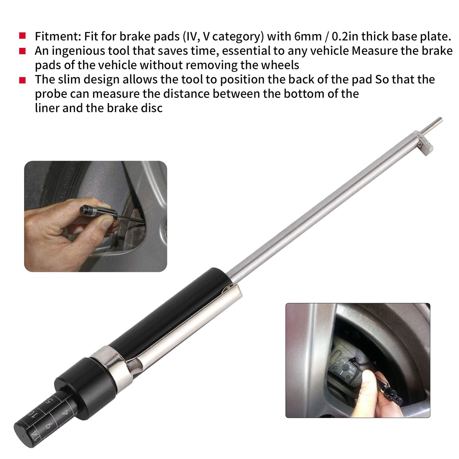 Brake Pad Measuring Tool For 6mm / 0.2 Thickness Brake Pad Gauge Vehicle Measur