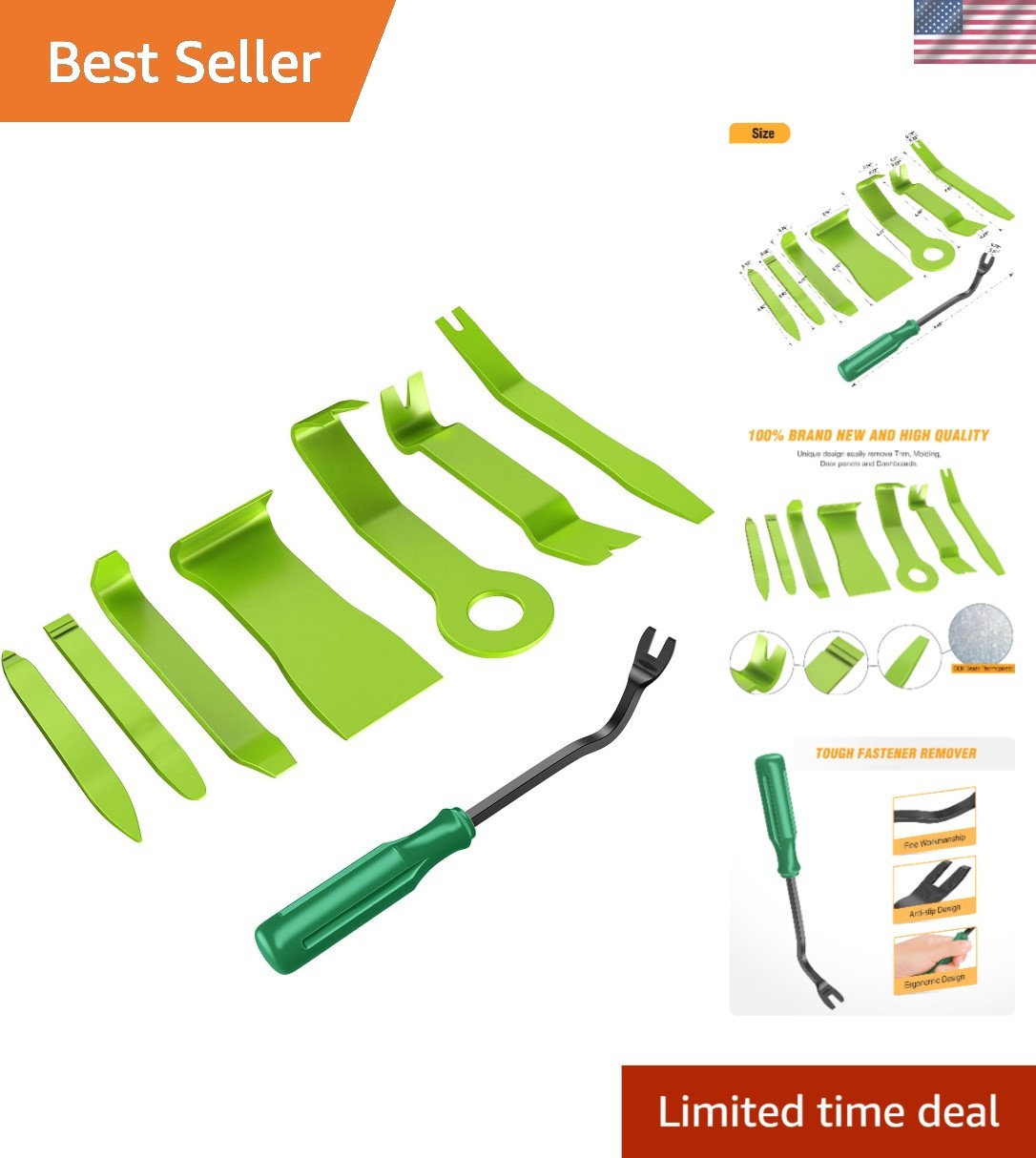 8-Piece No-Scratch Auto Trim Removal Tool Kit – Durable Nylon Set in Green