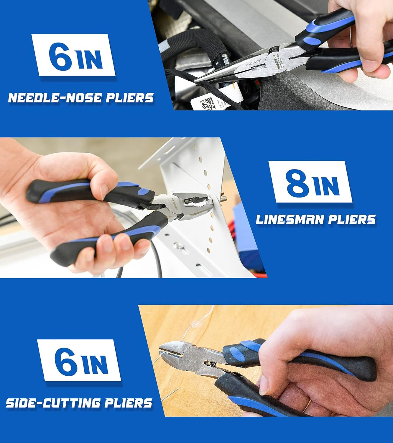 6-piece Pliers Set Home Maintenance Tool Kit for Men, Including Blue & Black