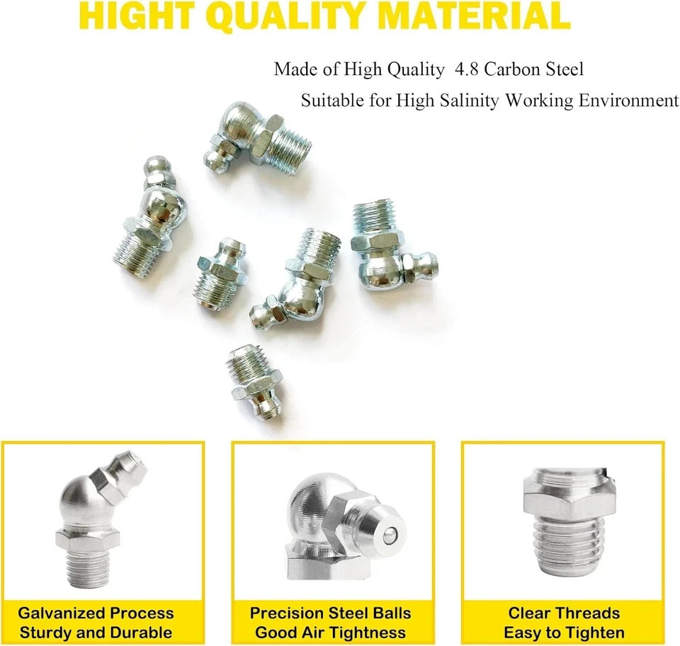 5/16″-24 18Pcs Grease Fitting Assortment Straight 45 90 5/16-24 18Pcs, Sliver