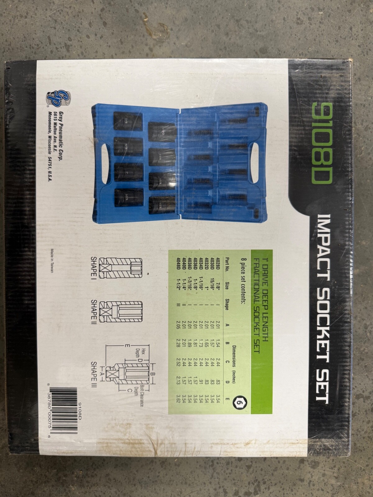Grey Pneumatic 9108D 1″ Drive 8 Piece Deep Sae Impact Socket Set