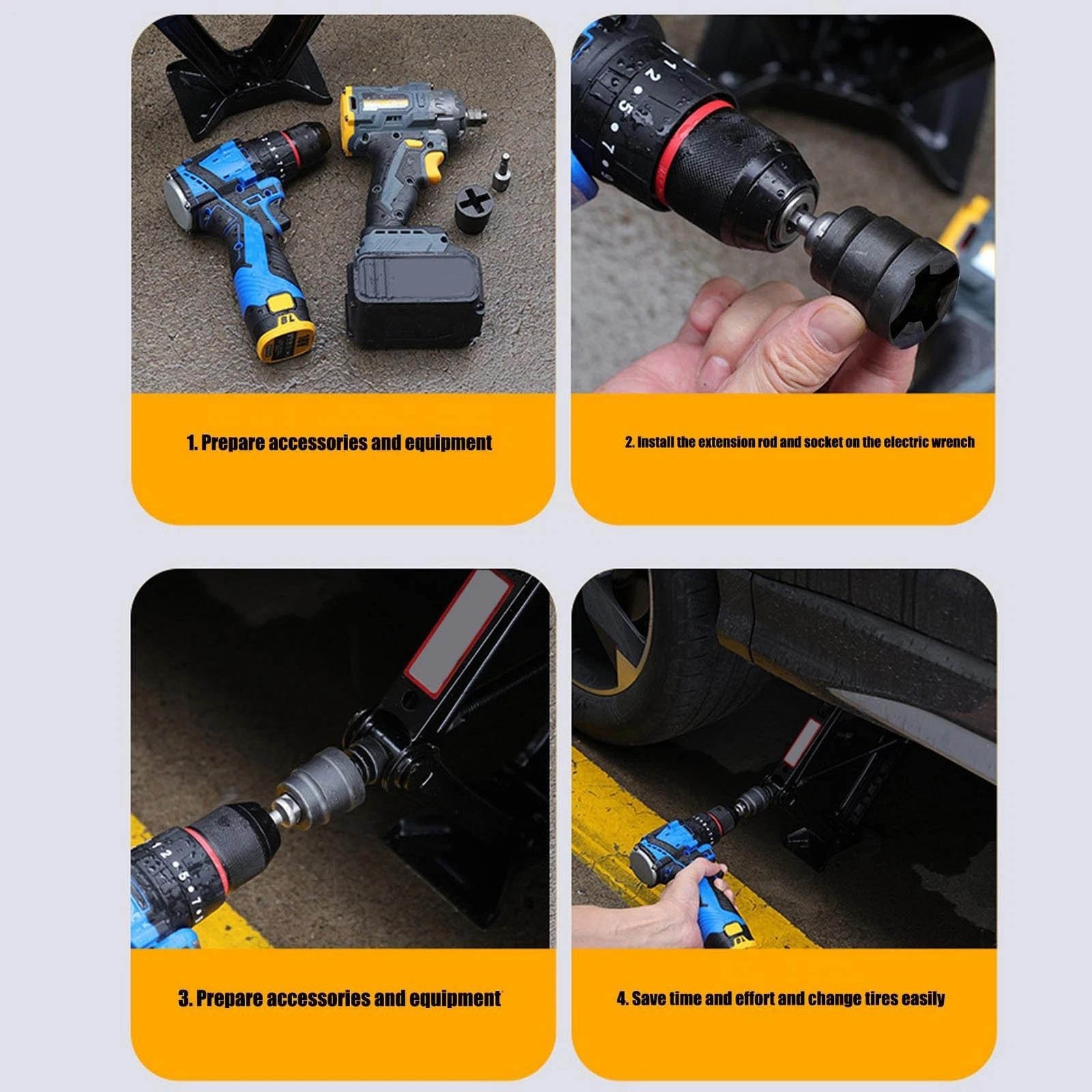 For Car Scissor Jack Power Drill Adapter, High Carbon Steel Socket Converter
