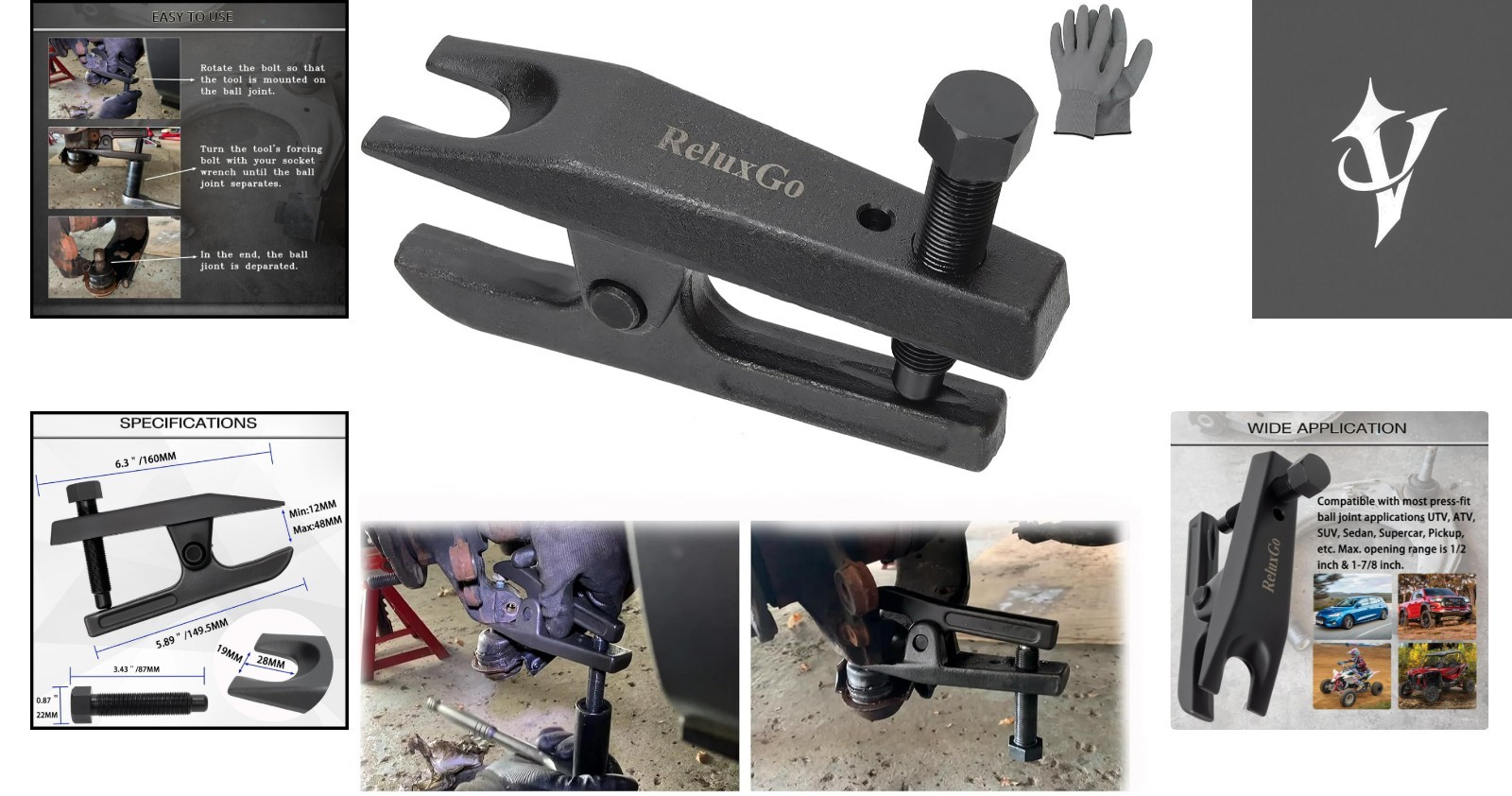Universal Ball Joint Separator Tool – 1-1/2″ to 1-7/8″ Adjustable for Easy Use