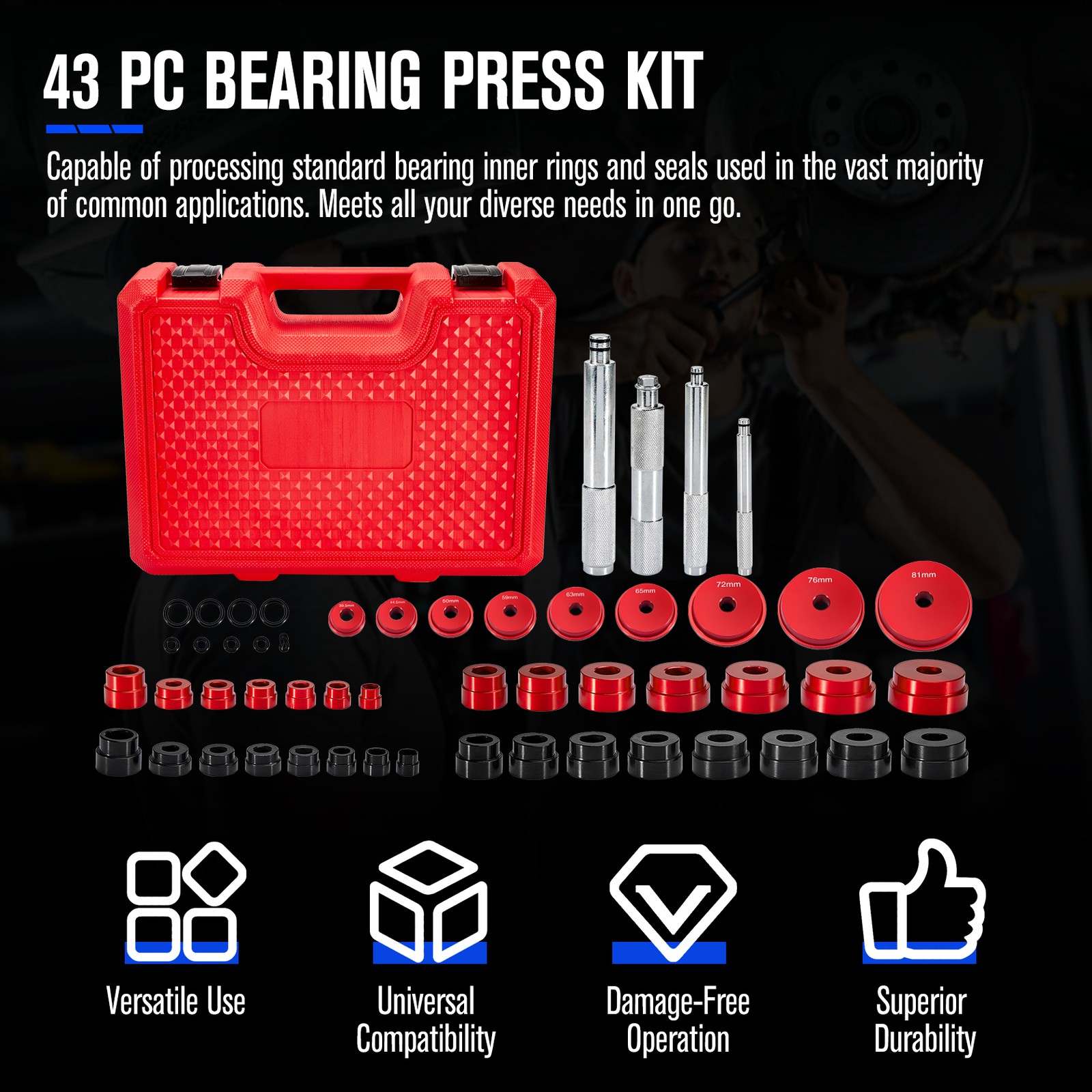 43Pieces Universal Bearing Press Kit Bearing Race and Seal Driver Installer Tool