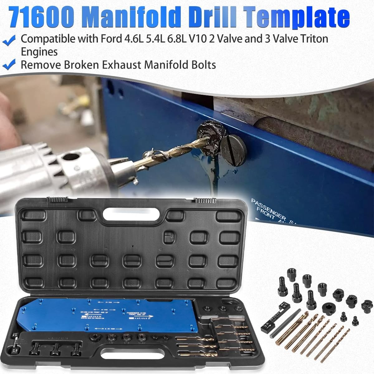 71600 Manifold Drill Template for FORD 4.6L, 5.4L & 6.8L V10 2 Valve and 3 Valve