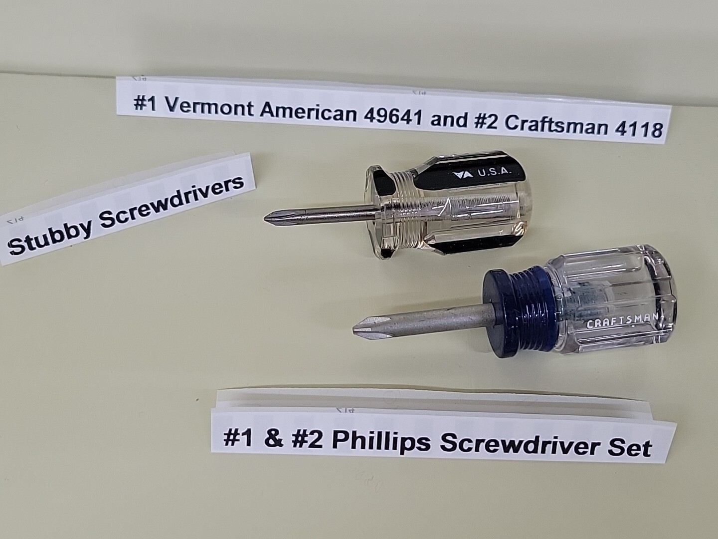 #1 #2 Phillips Stubby Short Screwdriver Set Craftsman 4118 & VA 49641 NOS USA