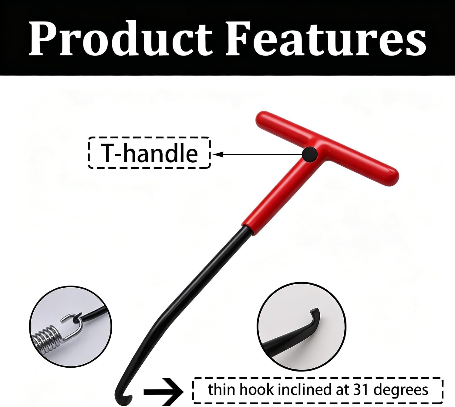 Exhaust Spring Puller Tool, T-Handle Type, 2 PCS, Red Black, Rubber Coating, Mot