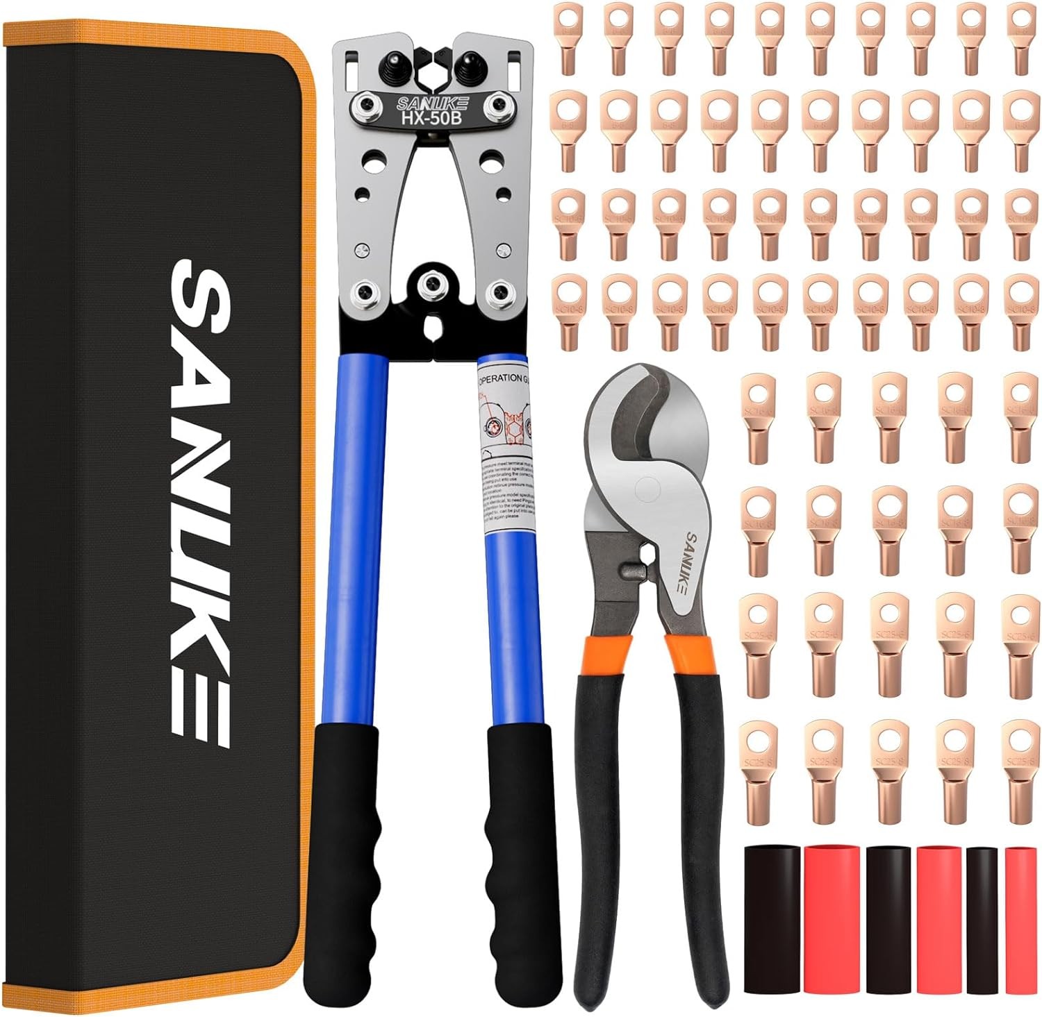 Sanuke Battery Cable Lug Crimping Tool Kit with Black, Blue, Orange, Silver