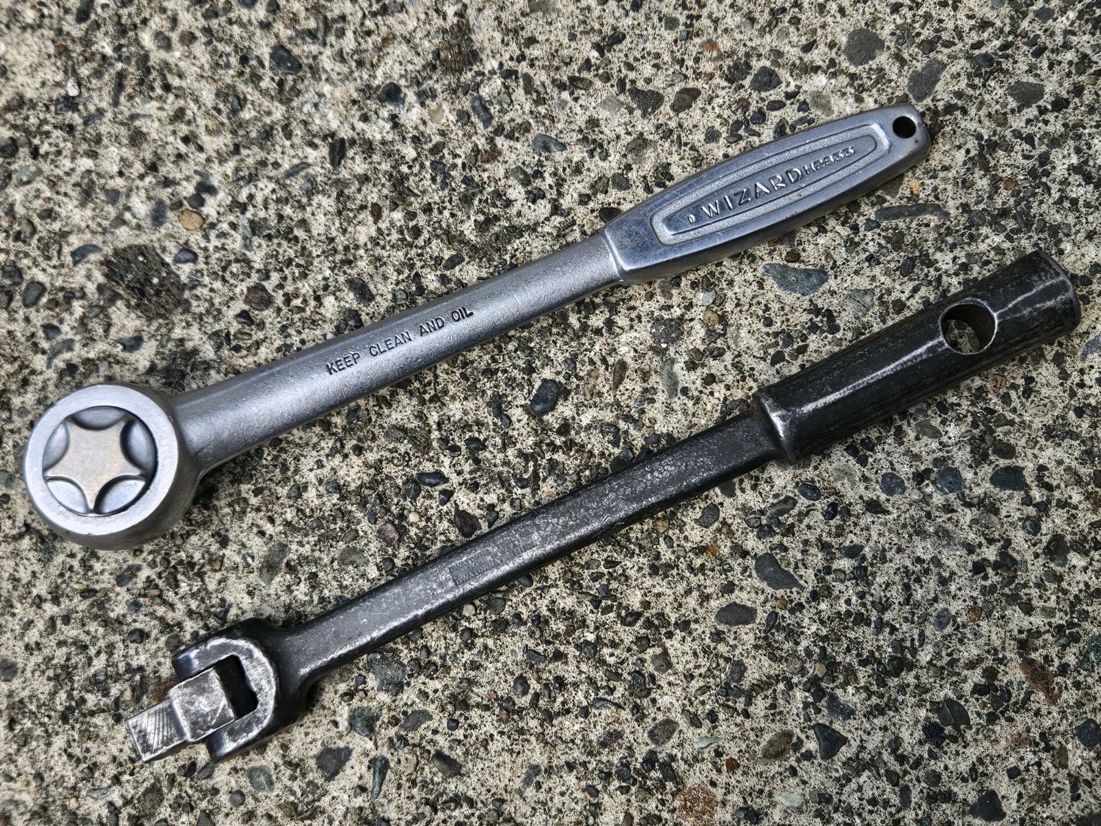 Vtg Wizard H2833 1/2 Ratchet & OTC Owatonna 1/2″ Drive Flex Head Breaker Bar USA