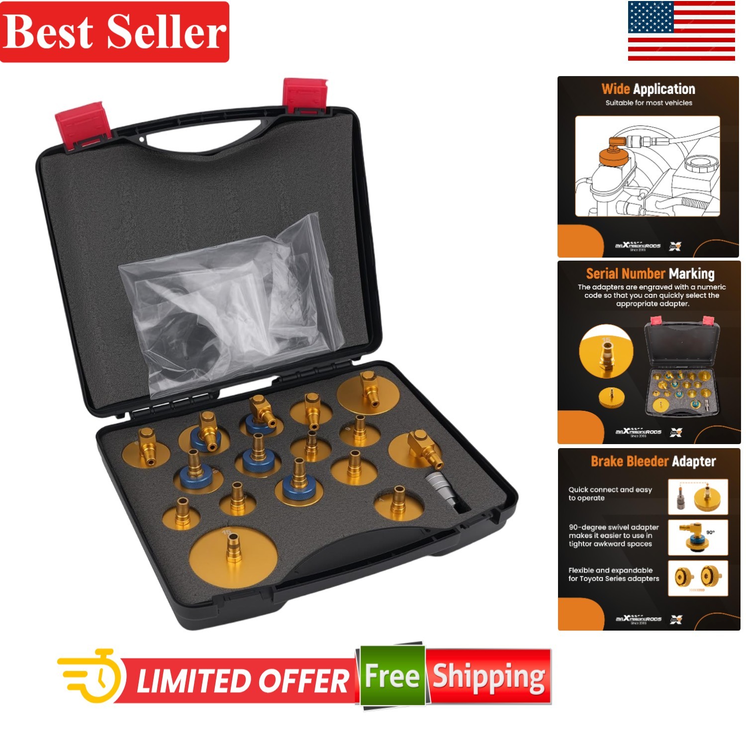 Brake Bleeder Adapter Kit 17 Pcs for Most Cars Aluminum Pressure Bleeding Tool