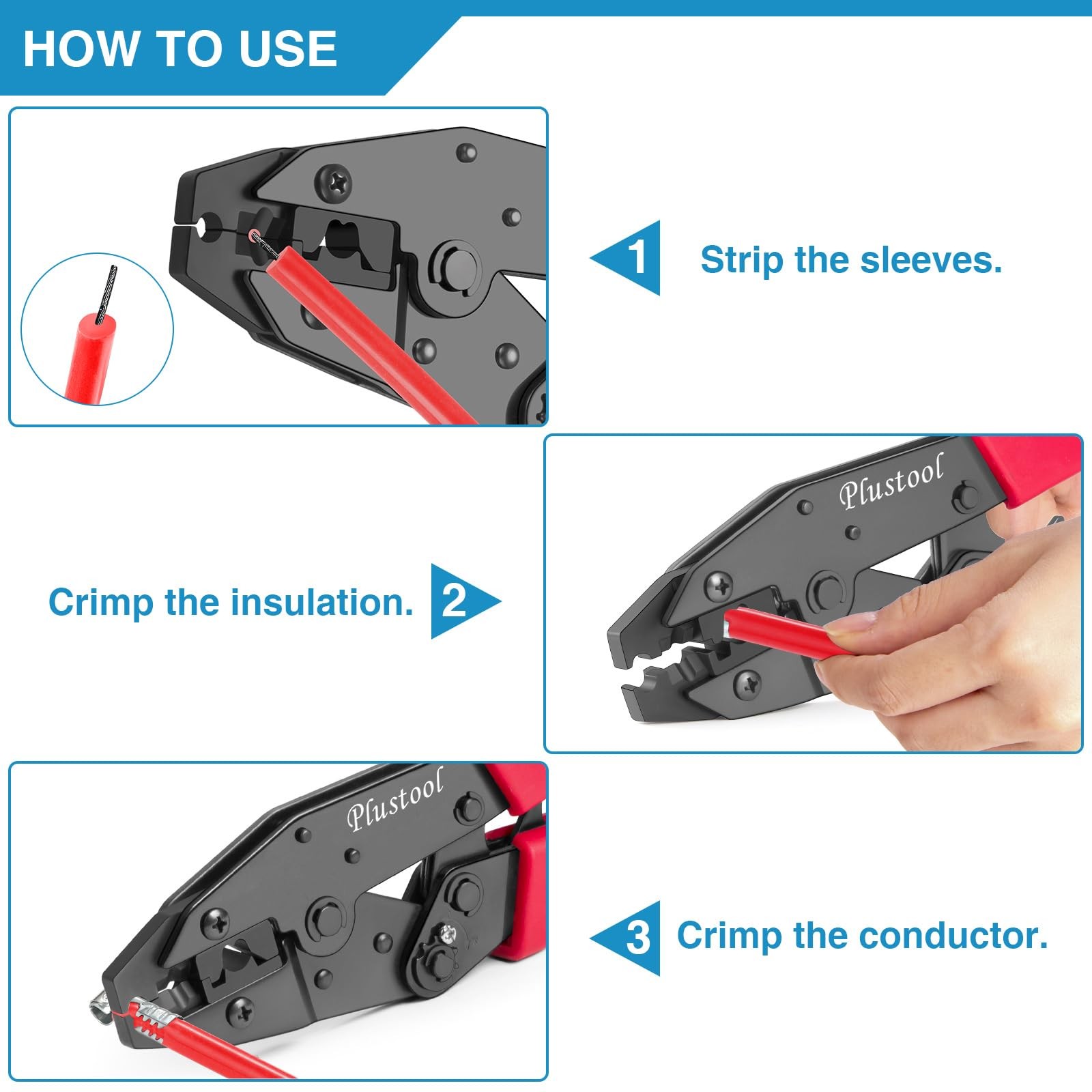Plustool Crimping Tool for Spark Plug Ignition Wire, 8.5mm Ratchet Red&black