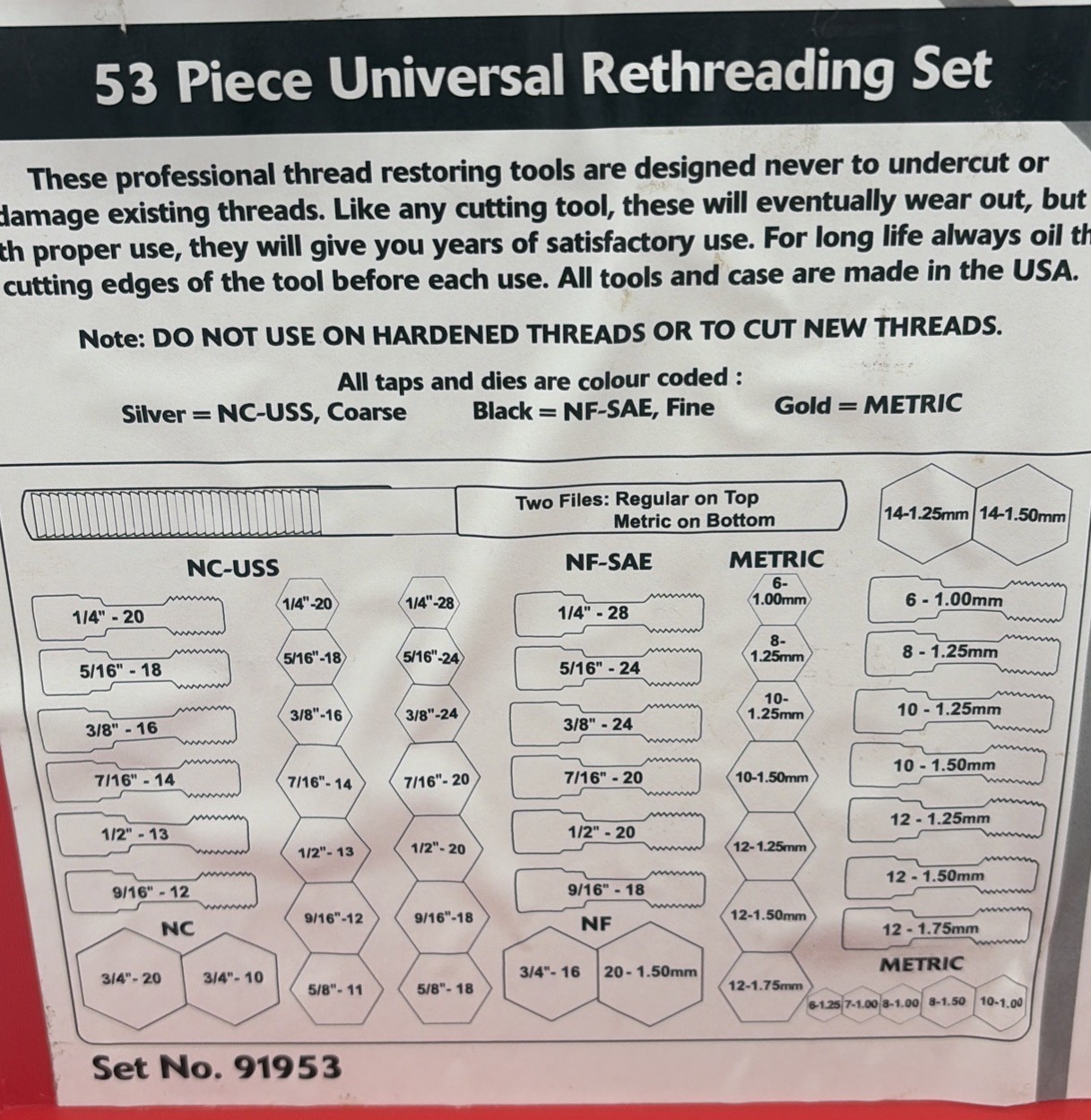 Gray Tools Set No. 91953- 53-piece Universal Rethreading Set