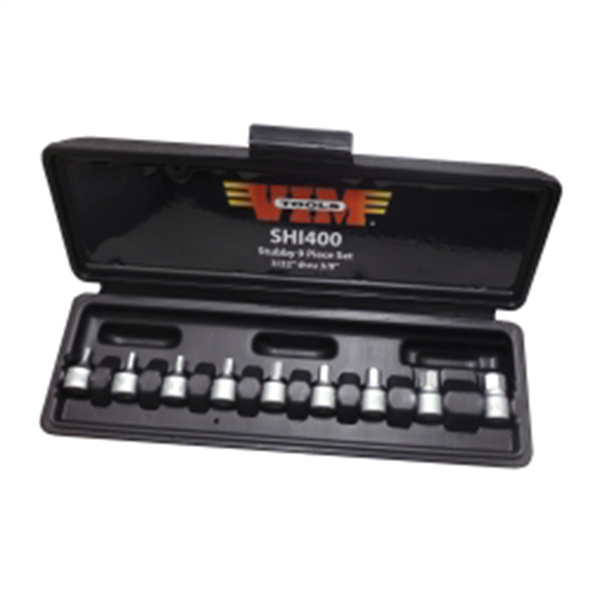VIM Tools Inch Stubby Hex Drive Bit 9 Piece Set, 3/32 Thru 3/8, 1/4 Inch Square