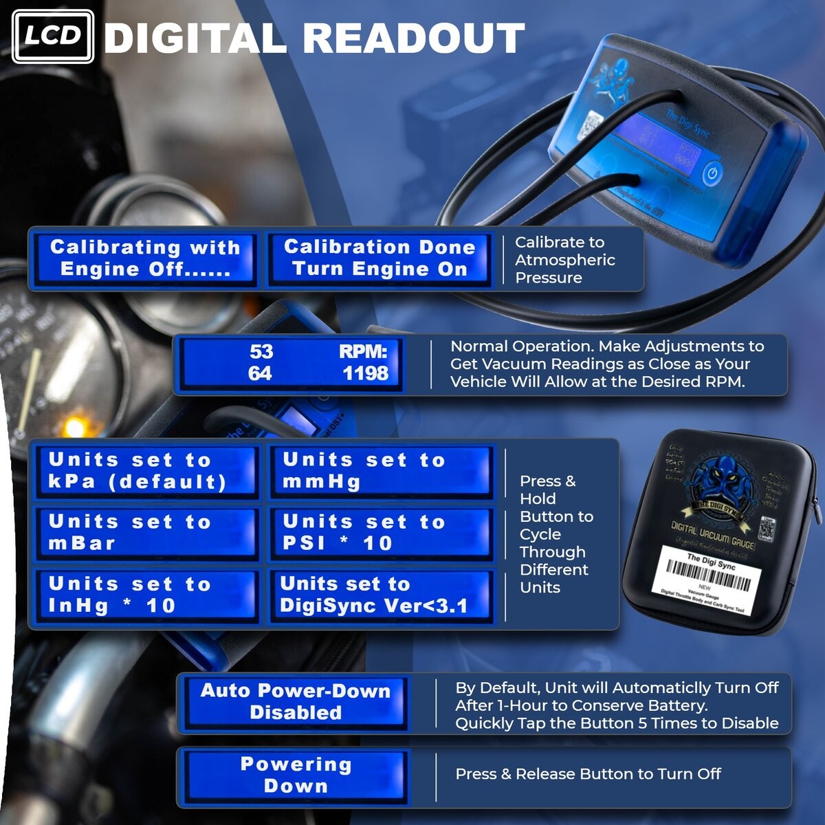 The Digi Sync 2-Channel DS3+ Pro Digital Throttle Body And Carb Sync Tool