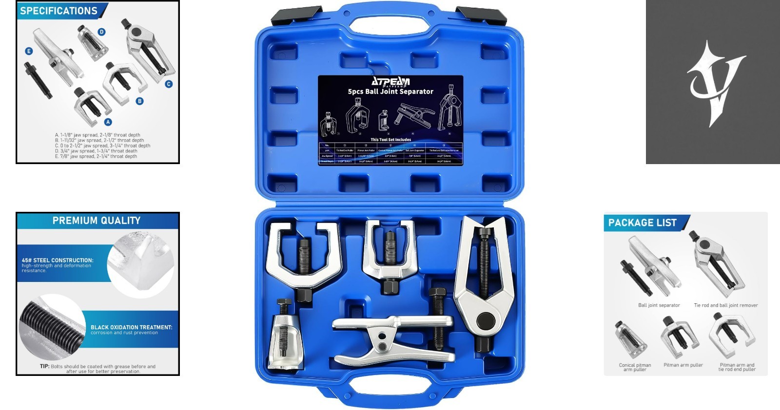 Versatile 5-Piece Front End Service Tool Set – Pitman Arm & Ball Joint Pullers