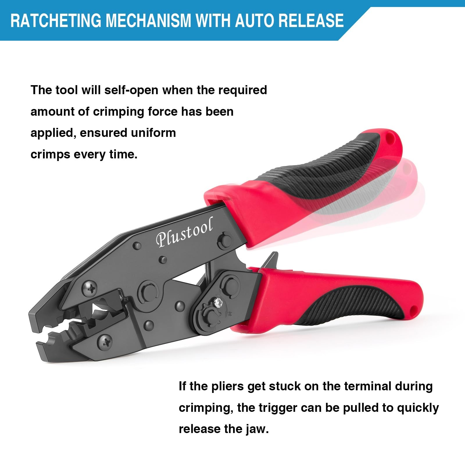 Plustool Crimping Tool for Spark Plug Ignition Wire, 8.5mm Ratchet Red&black