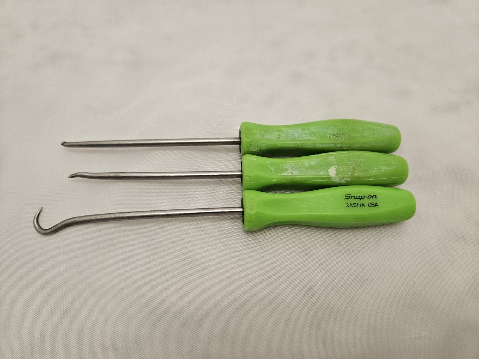 Snap-on 3Pc Mini Hook Pick Set Green Hard Handle USA 3ASHA 3ASH45A 3ASH90A TB