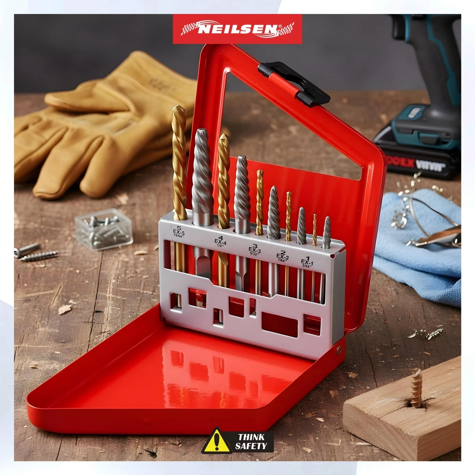 Left Hand Drills Broken Screw Bolt Stud Extractor Easy out Drill Set Neilsen
