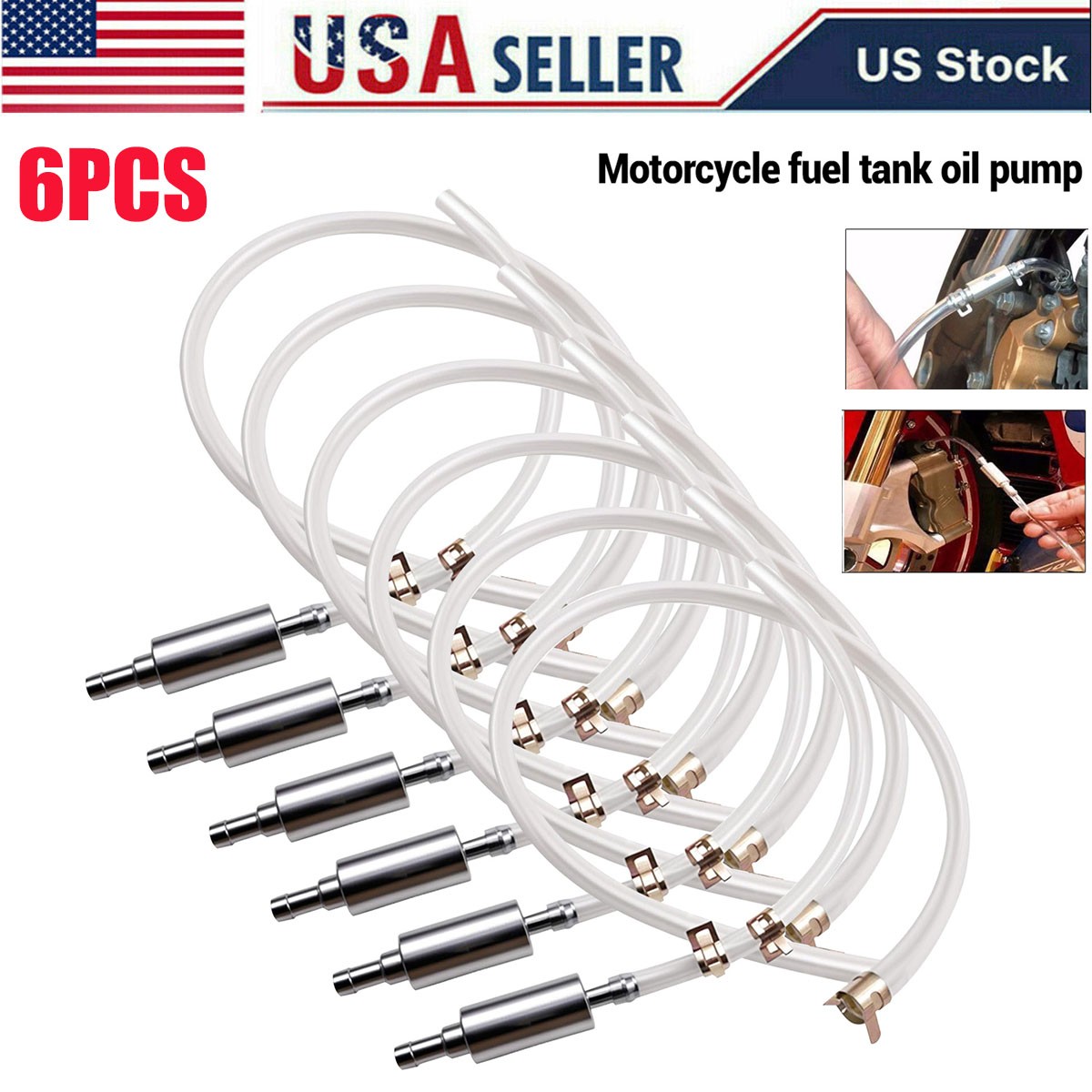6 PCS Brake Bleeder Hose, One Way Check Valve Tube Bleeding Tool Kit Silver US
