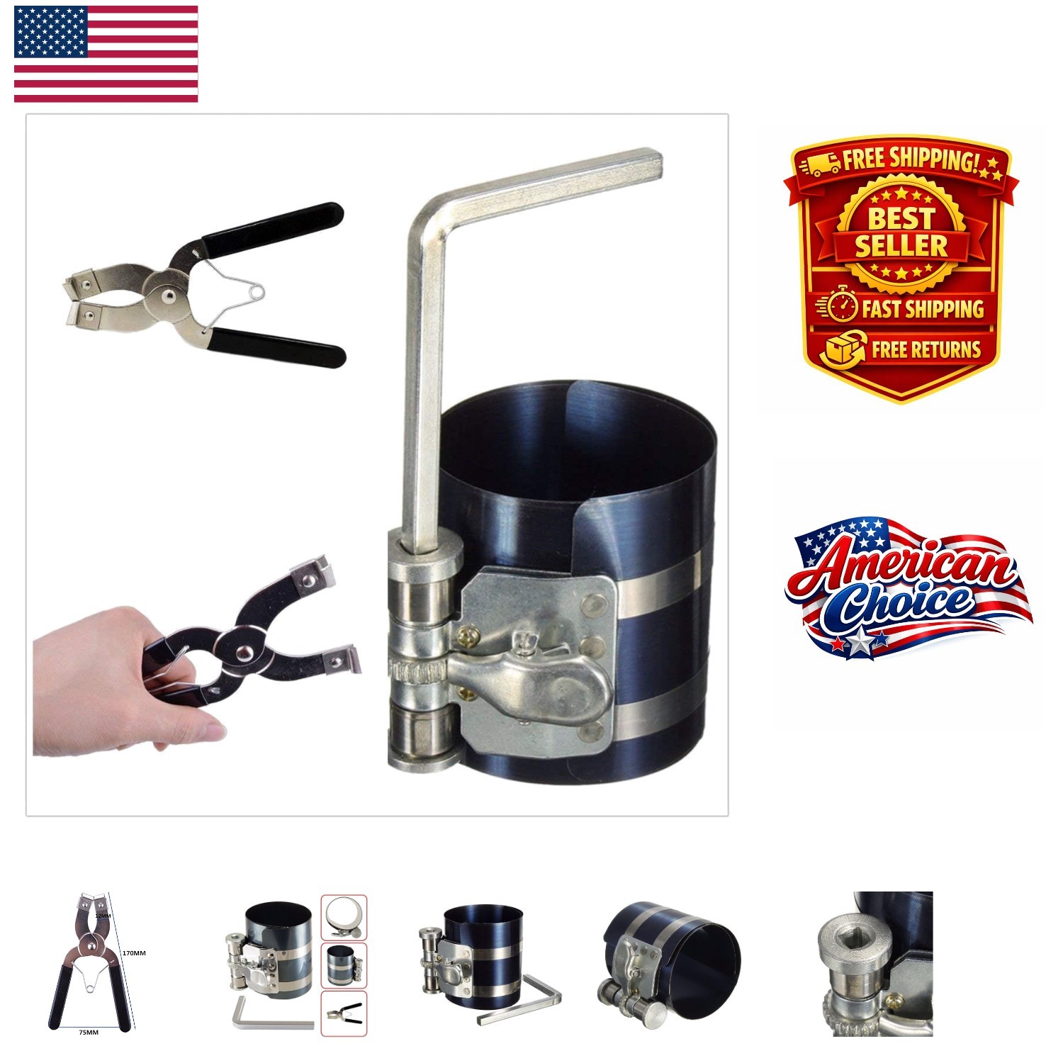 Adjustable Piston Ring Tool Set with Nickel-Plated Finish for Engine Maintenance