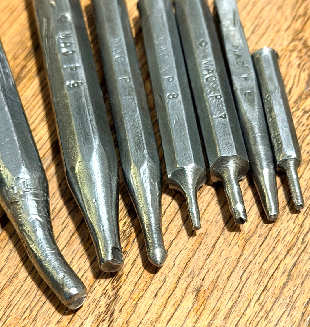 VTG MAC Tools Pin Tapered Starter Point Hex Shaft Punch Set Lot Stubby Roll