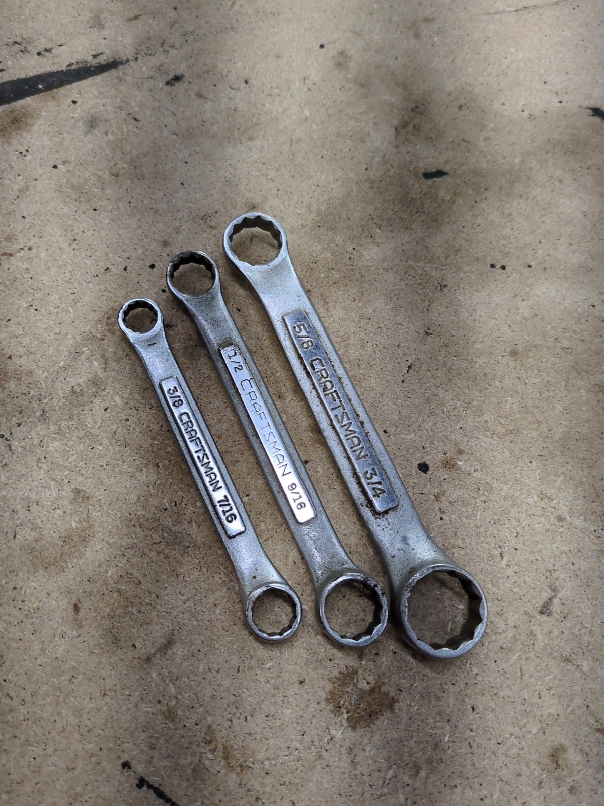 Vintage Craftsman -V- 3 Piece Stubby Box End Wrench Set • 3/8” – 3/4” USA