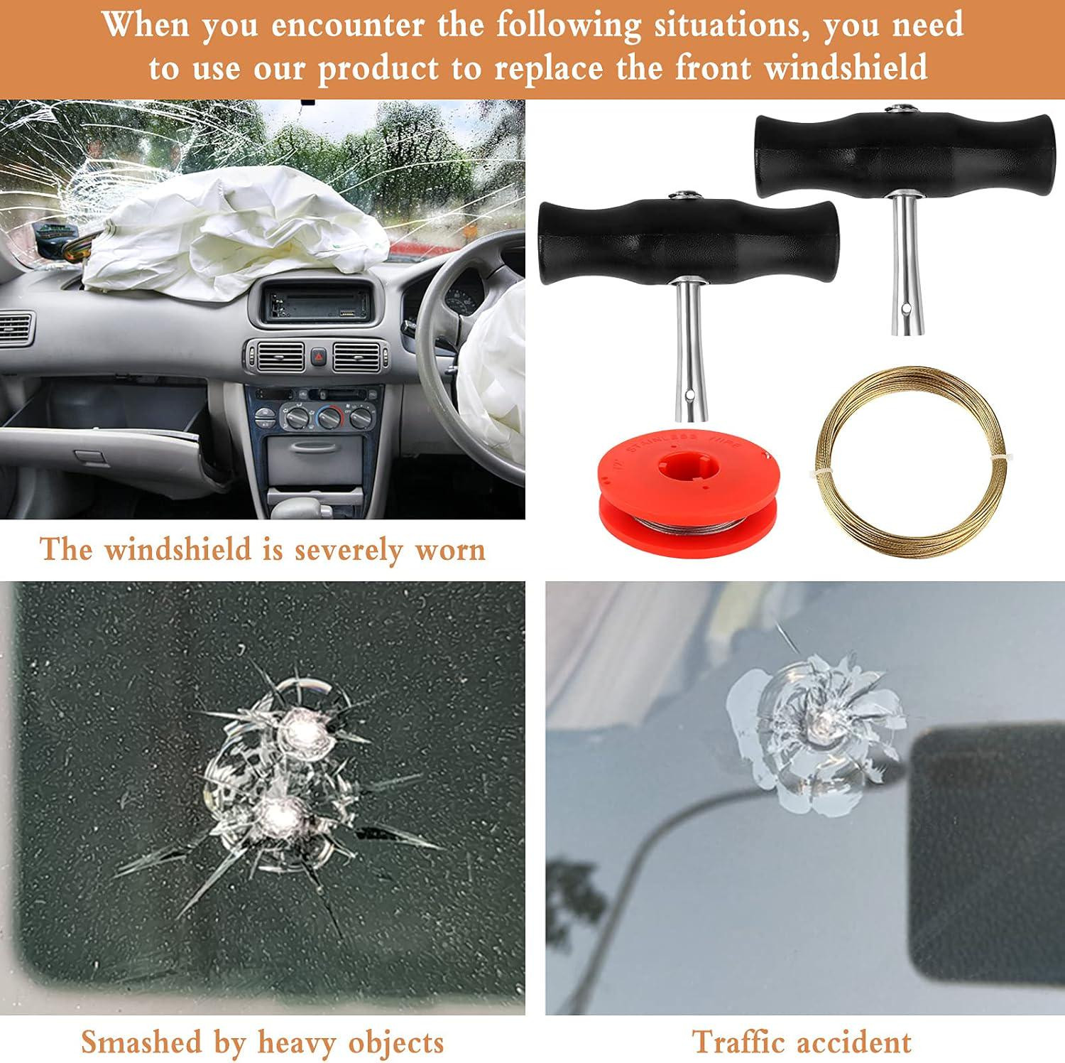 Car Windshield Removal Tool, 3 Roll High-carbon Steel Window Glass Cutting Wire
