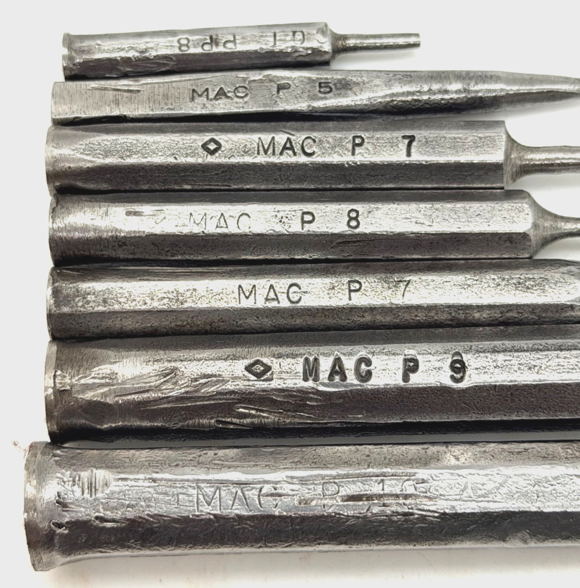 VTG MAC Tools Pin Tapered Starter Point Hex Shaft Punch Set Lot Stubby Roll