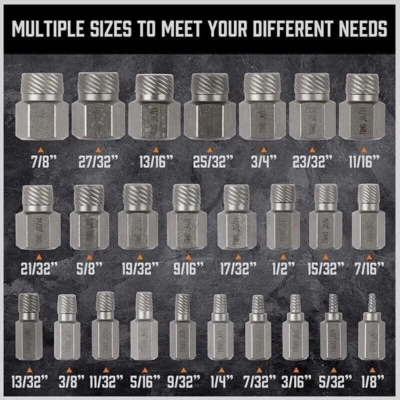 25PC Screw Extractor & Bolt Remover Set – Multi-Spline Hex Socket Wrench Kit