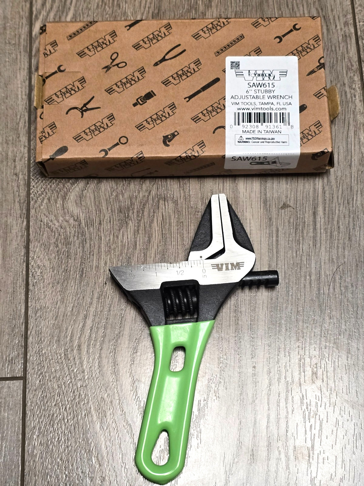 VIM 6″ Green Stubby Wide Mouth Opening Adjustable Wrench Opens to 1-5/8″ #SAW615