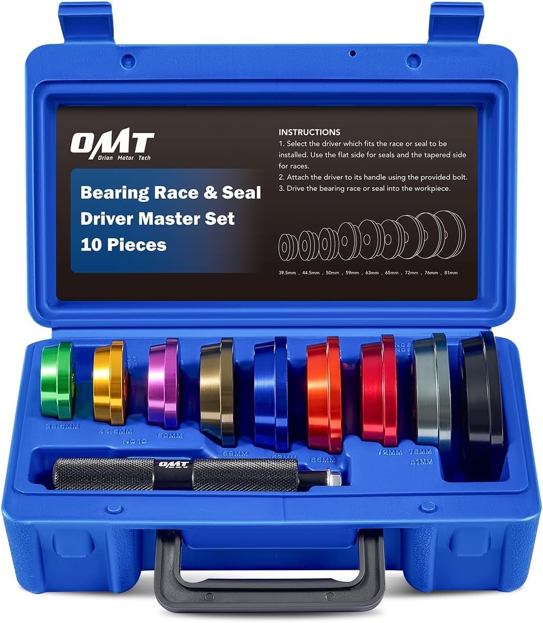 Versatile 10-Pc OMT Bearing Installation Kit with Durable Aluminum Design