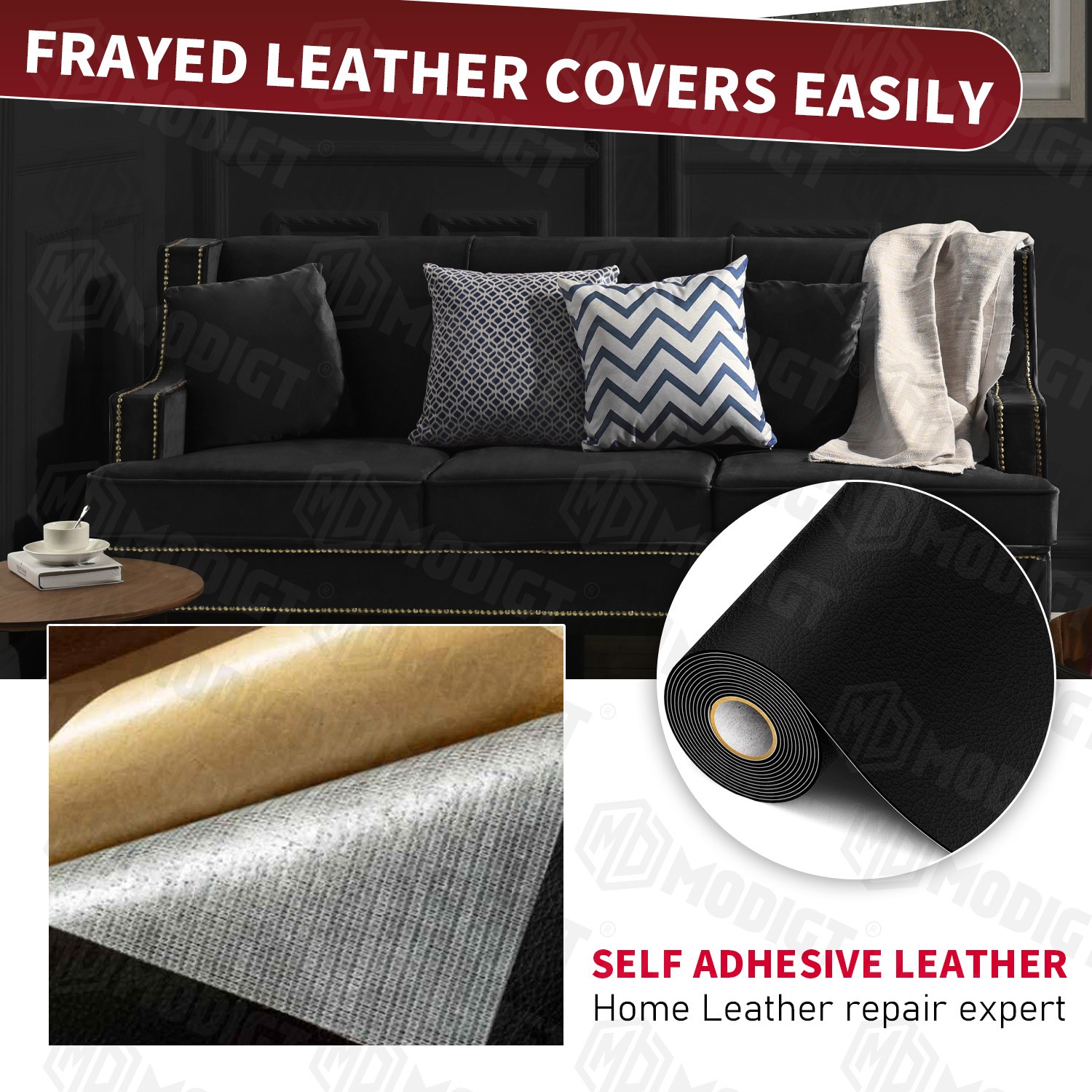 Self Adhesive Vinyl Faux Leather Fabric Repair Patch Kit for Car seat Sofa Couch