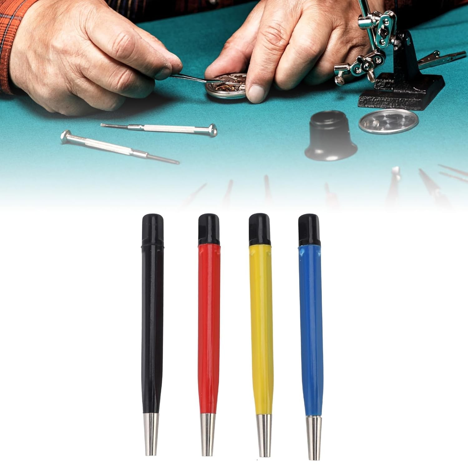 Fiberglass Scratch Brush Pen 4-Pieces with Steel, Brass,…