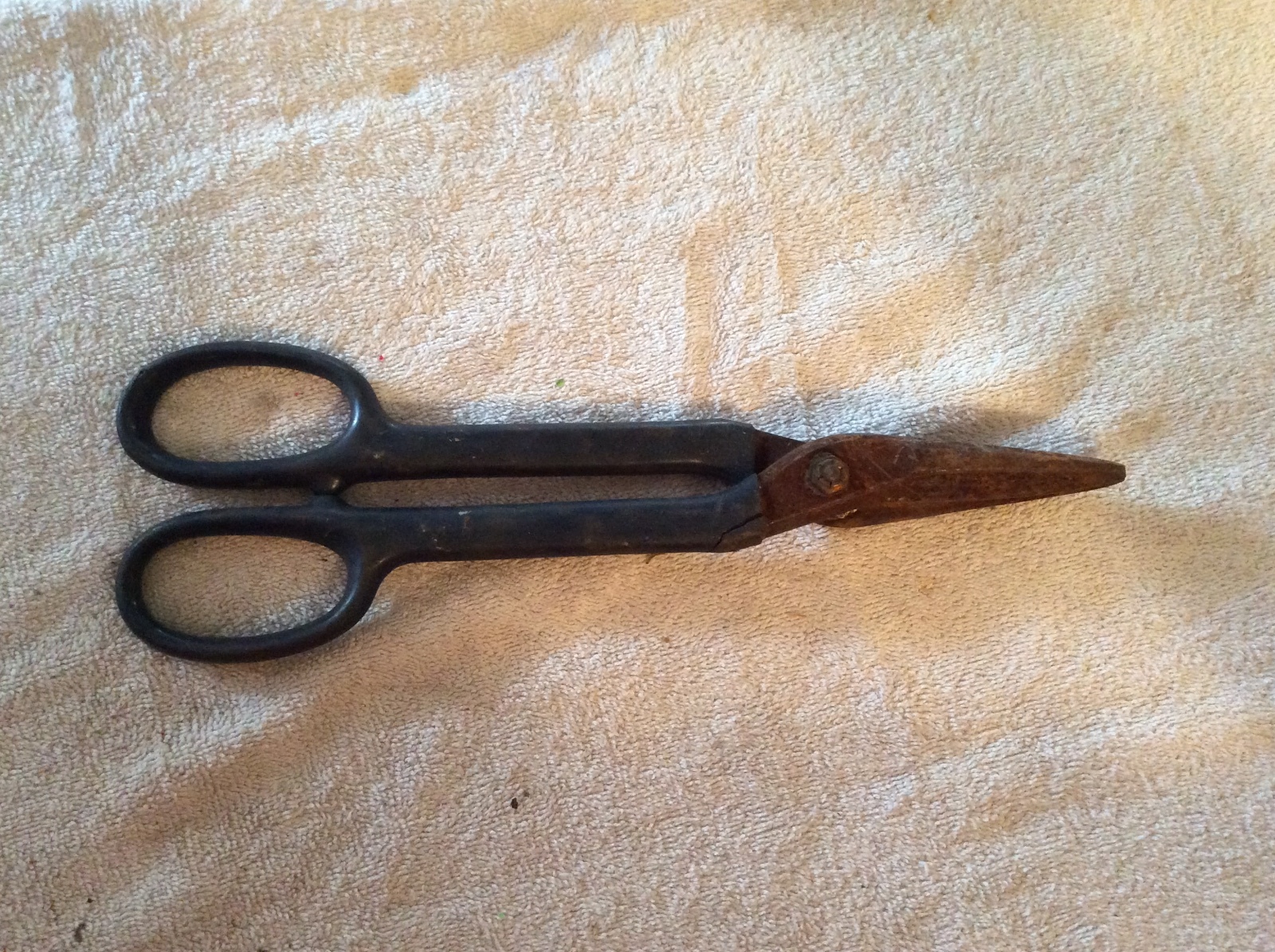 Blue rubber coated handled metal tin snips