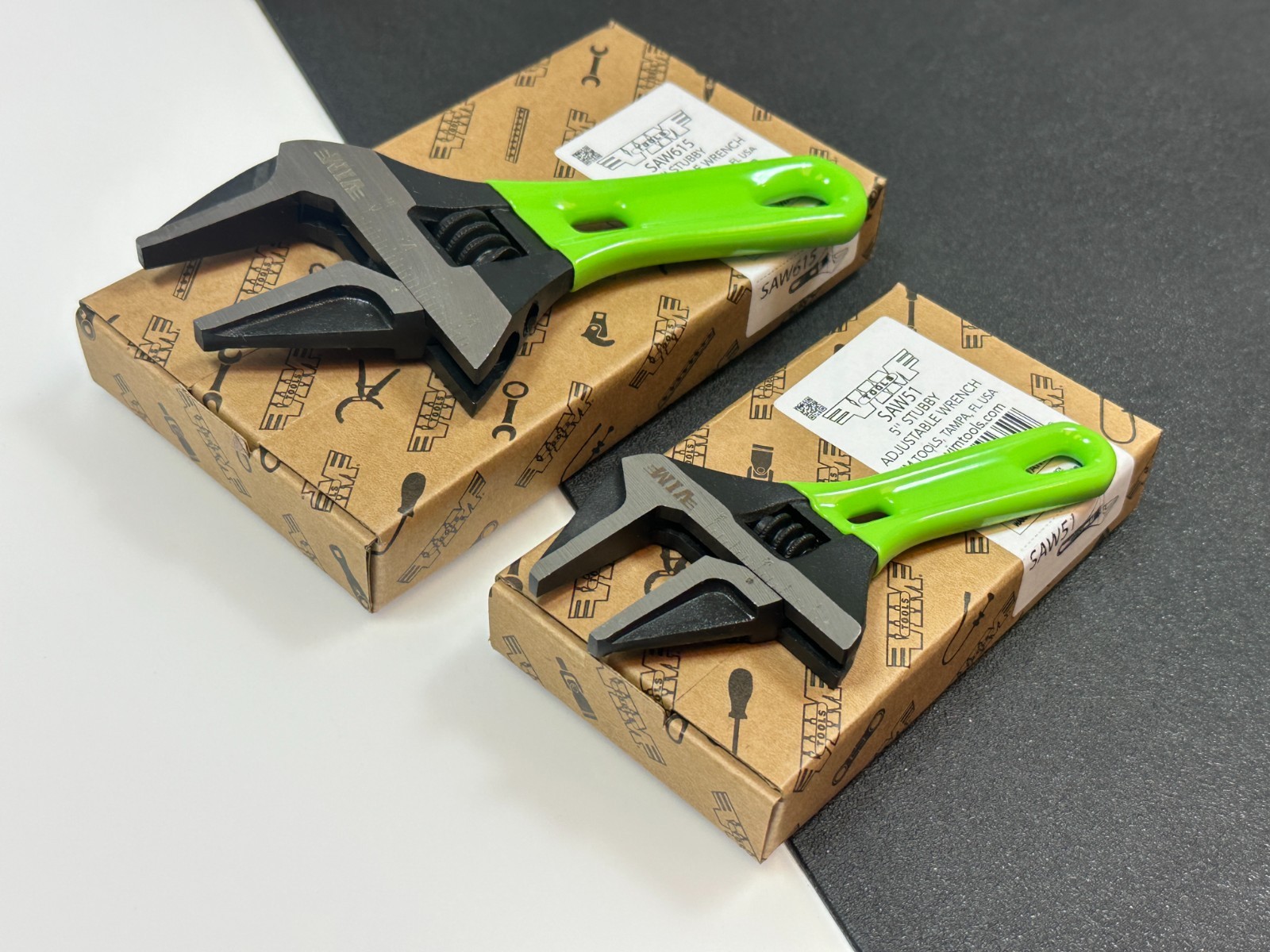 NEW VIM 2pc Green Stubby Wide Mouth Adjustable Wrench Set, 6” SAW615 & 5” SAW51
