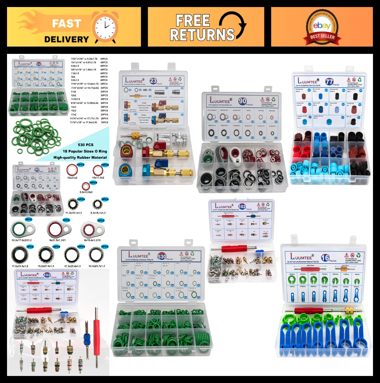 6-Piece A/C Repair Kit for Cars – R134A Valve Core Remover, O-Ring Seals & Tools