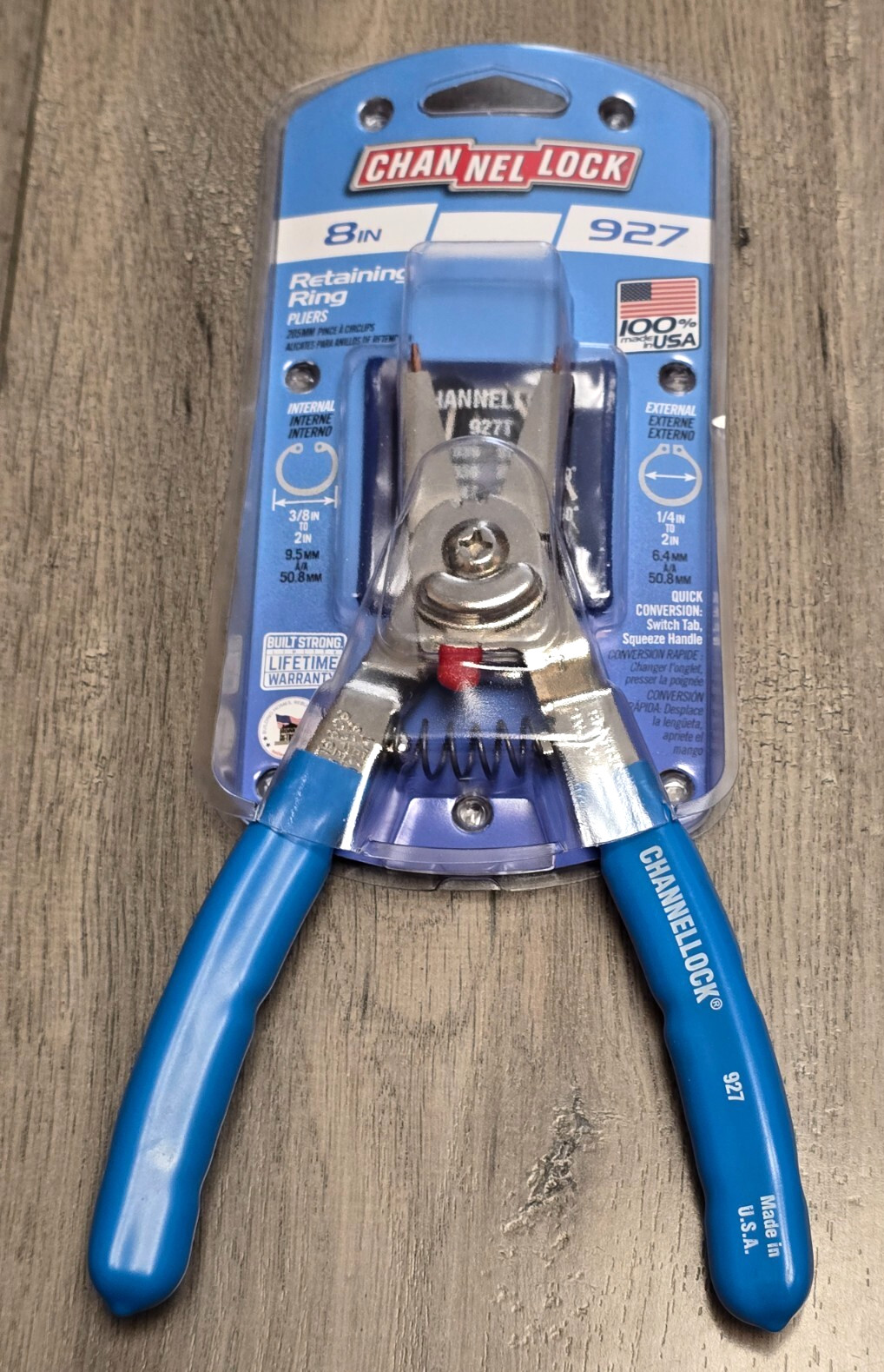 Channellock 8″ Int/ Ext Snap Ring/ Retaining Ring Pliers w/Assorted Tips USA 927