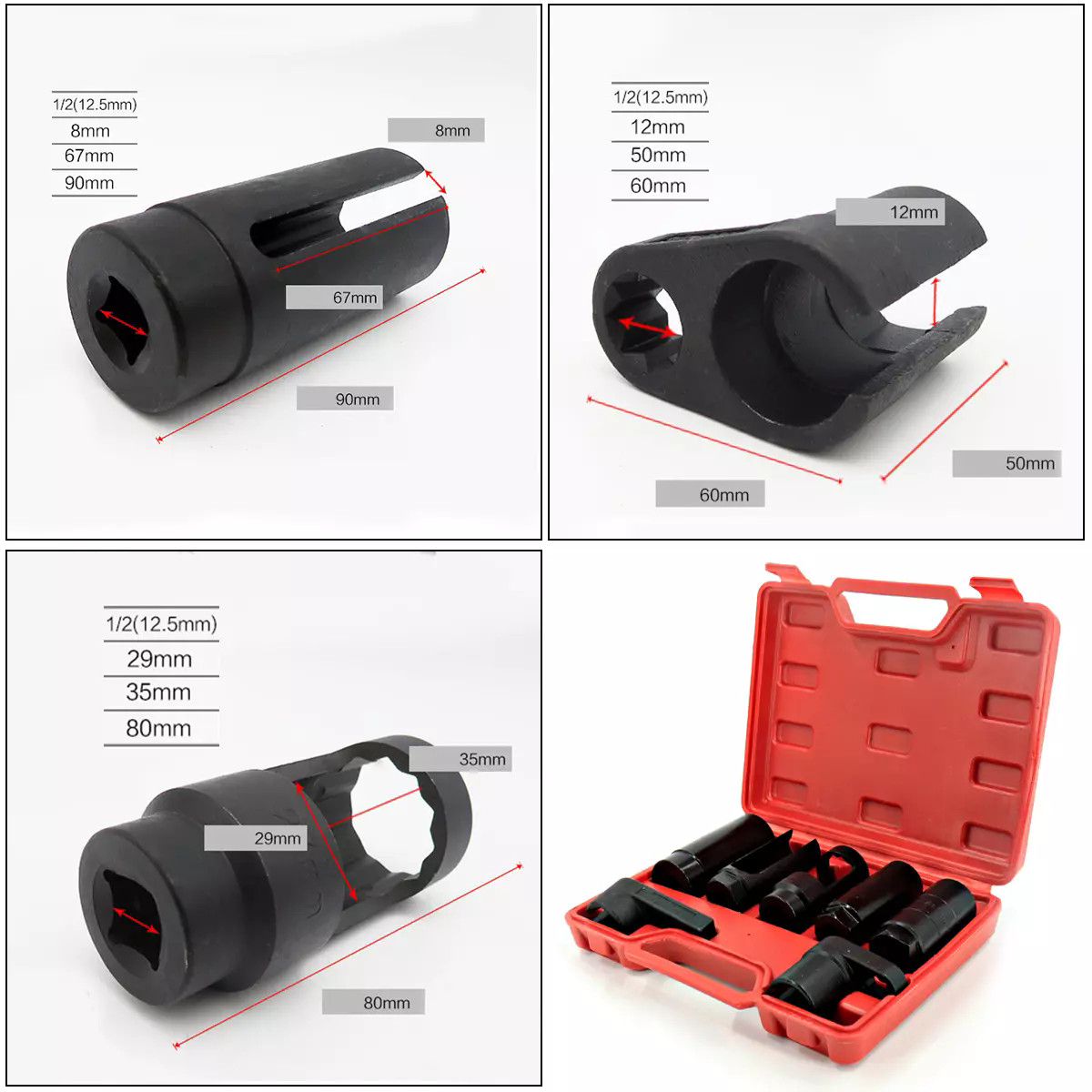 7PC Oxygen Sensor Socket Wrench Kit O2 Nut Removal Tool 22mm 1/2 Inch Drive