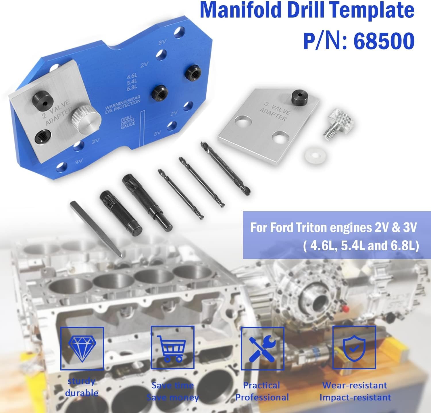 Manifold Drill Template 68500 for Ford 2V 3V Triton Engines 4.6L 5.4L 6.8L V10