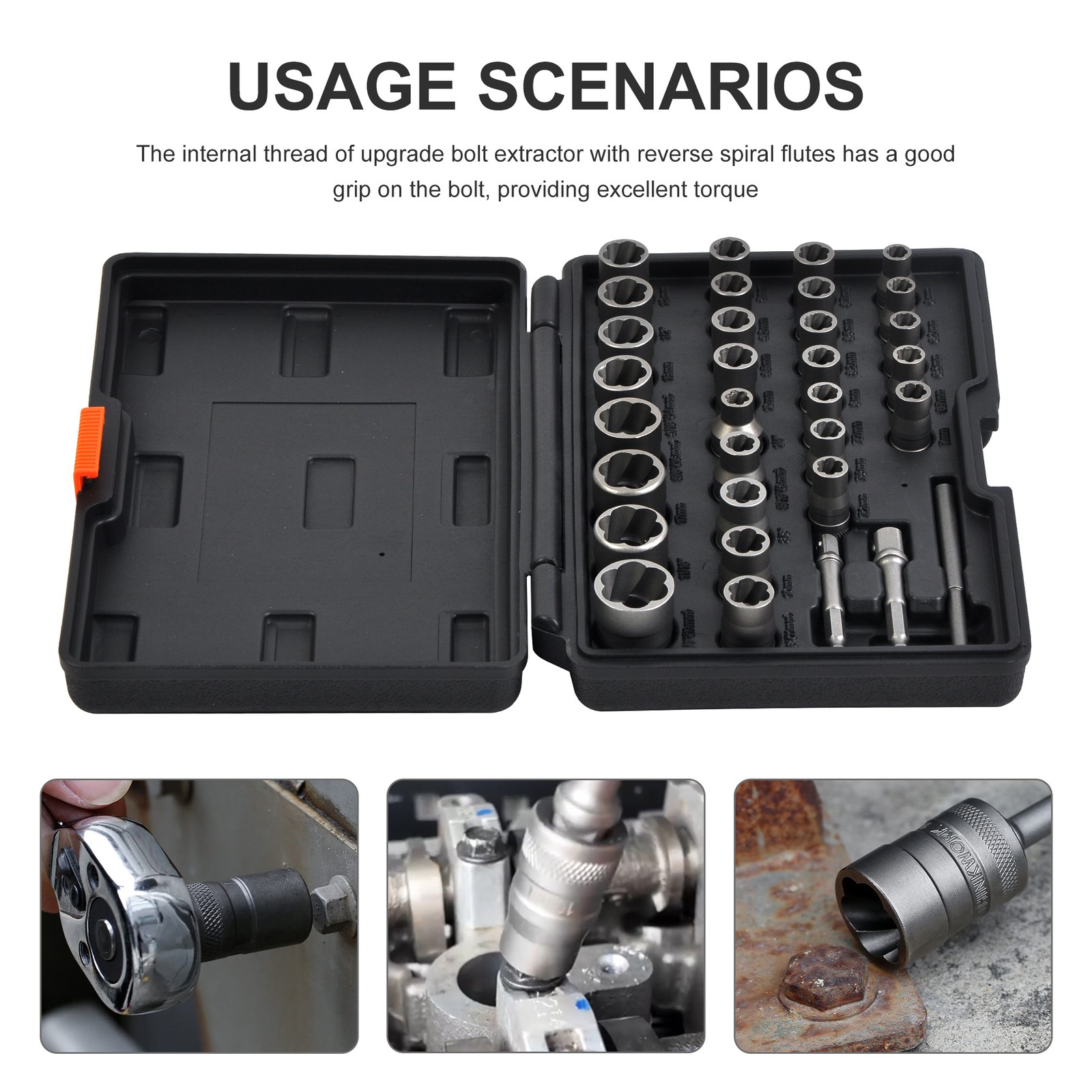 32pc 1/4″ & 3/8″ Square Drive Bolt Extractor Set, Impact Bolt & Nut Remover Tool