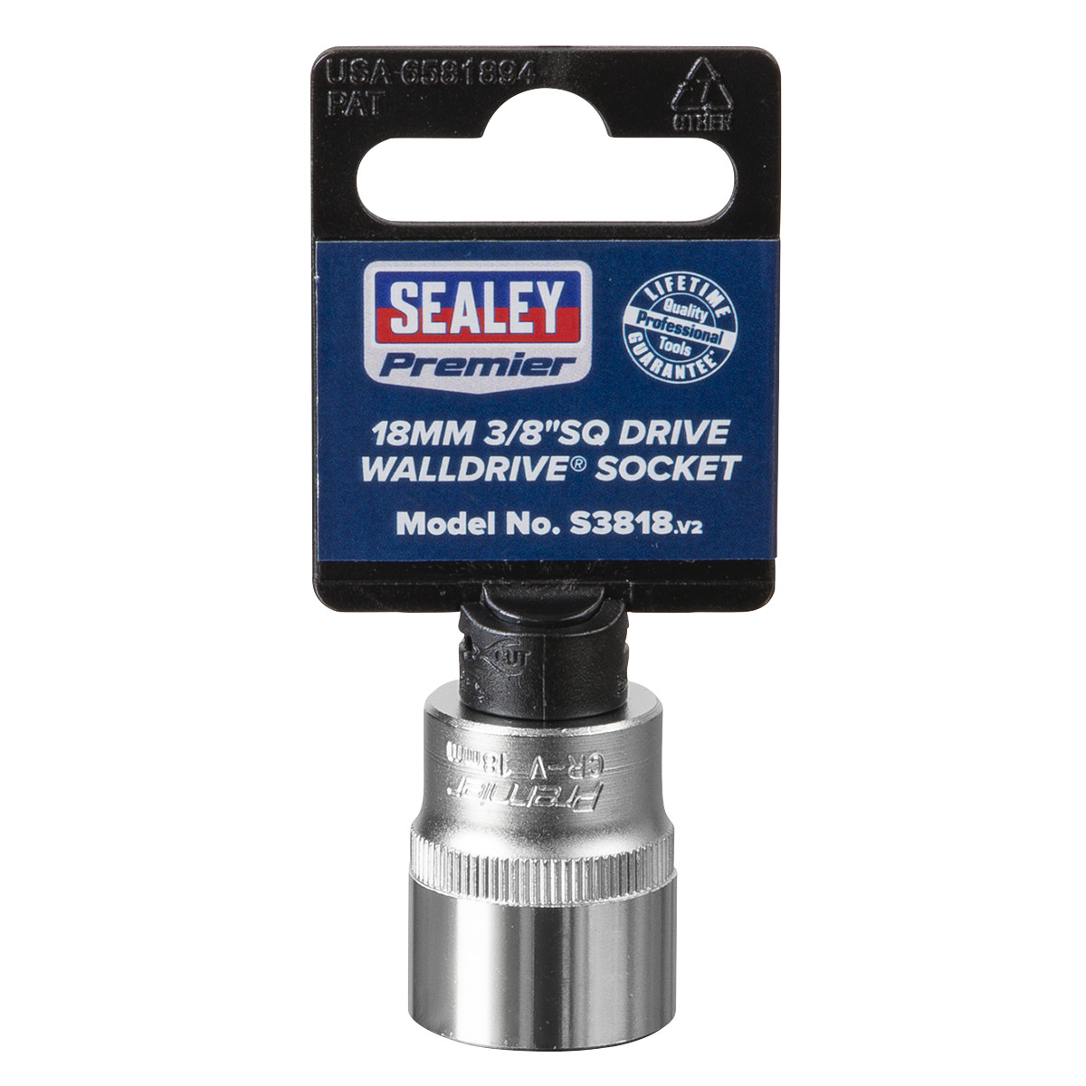 Sealey WallDrive Socket Tool 18mm 3/8″ Square Drive Chrome Vanadium Steel S3818