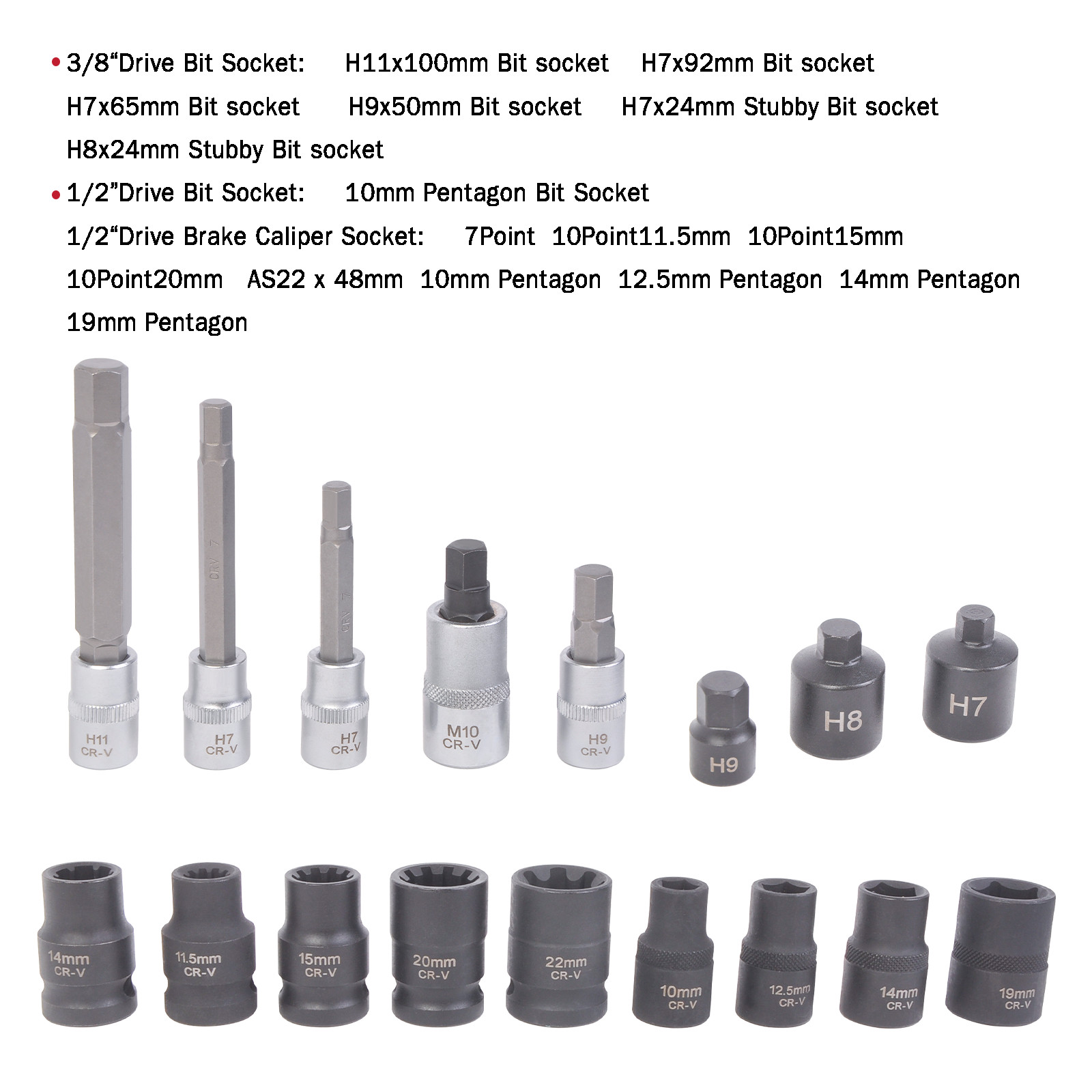 Brake Caliper Socket Set Kit 11.5/ 2022 /mm H7 H9 for Audi VW BMW Benz Porsche