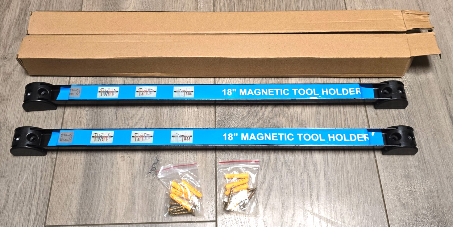 2-pack of 18″ Wall Mount Magnetic Tool Holders w/ End to End Connectors & Screws
