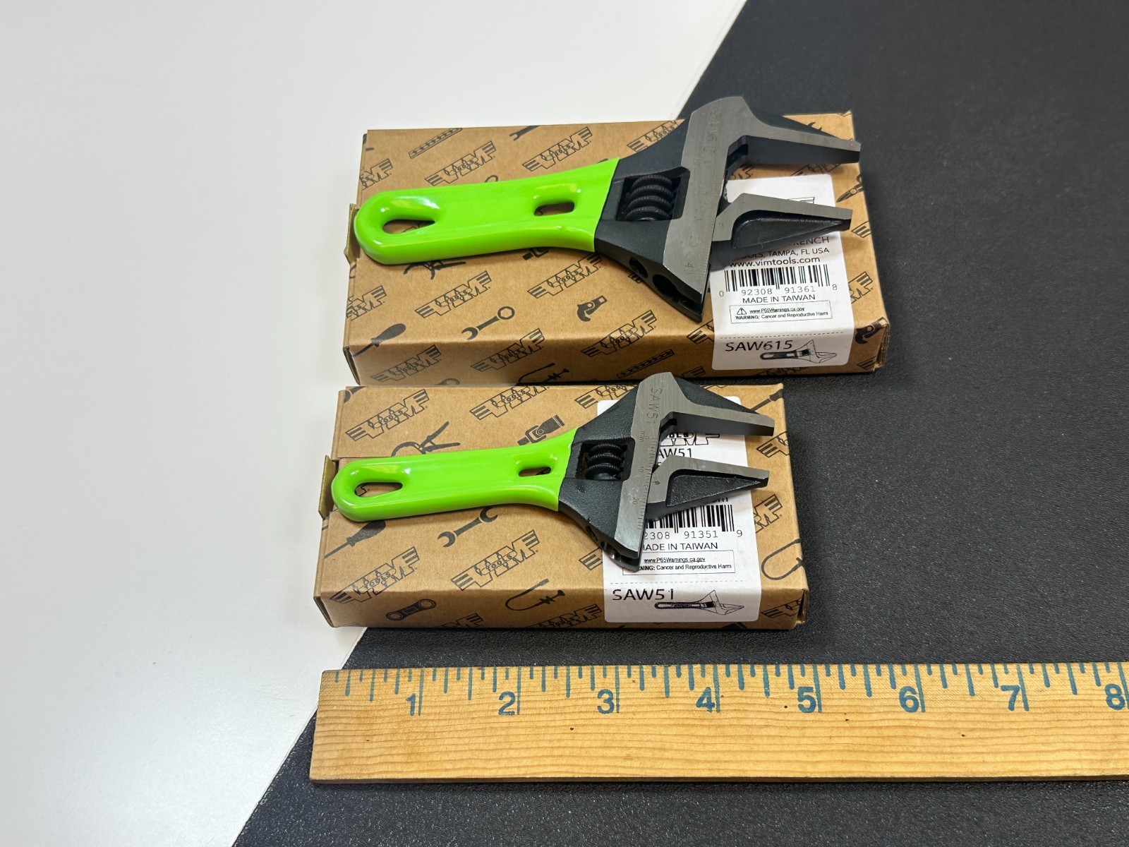 NEW VIM 2pc Green Stubby Wide Mouth Adjustable Wrench Set, 6” SAW615 & 5” SAW51
