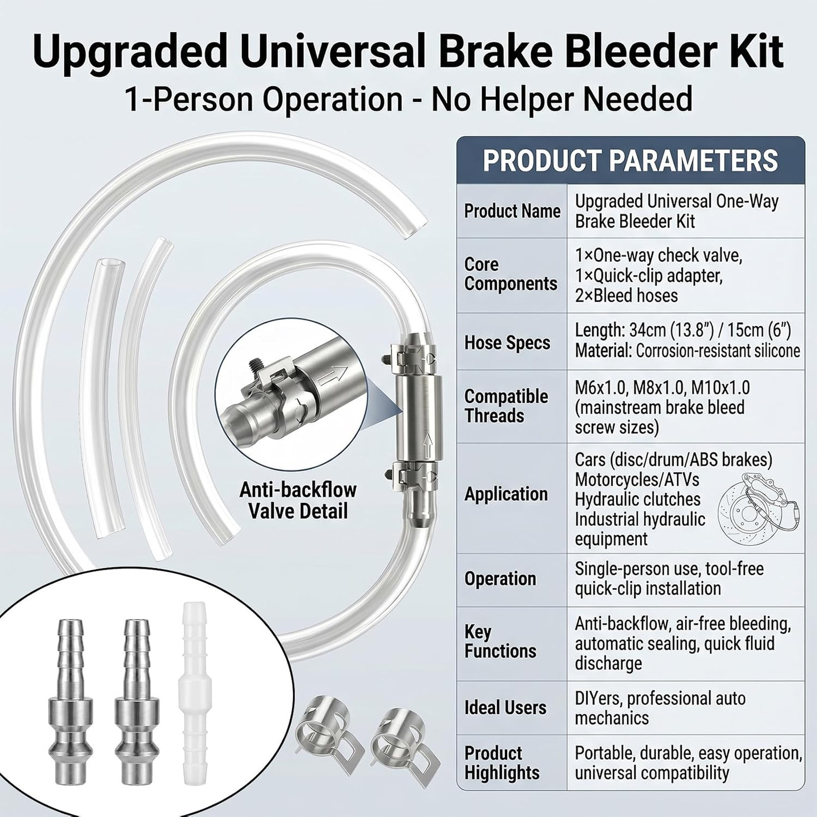 21 pcs Brake Bleeder Kit with One Way Check Valve, Car Motorcycle Clutch System