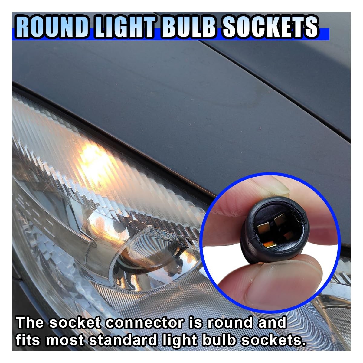 T10 194 Instrument Bulb Socket for Car, Round Mouth Pre-Wired Harness 10PCS