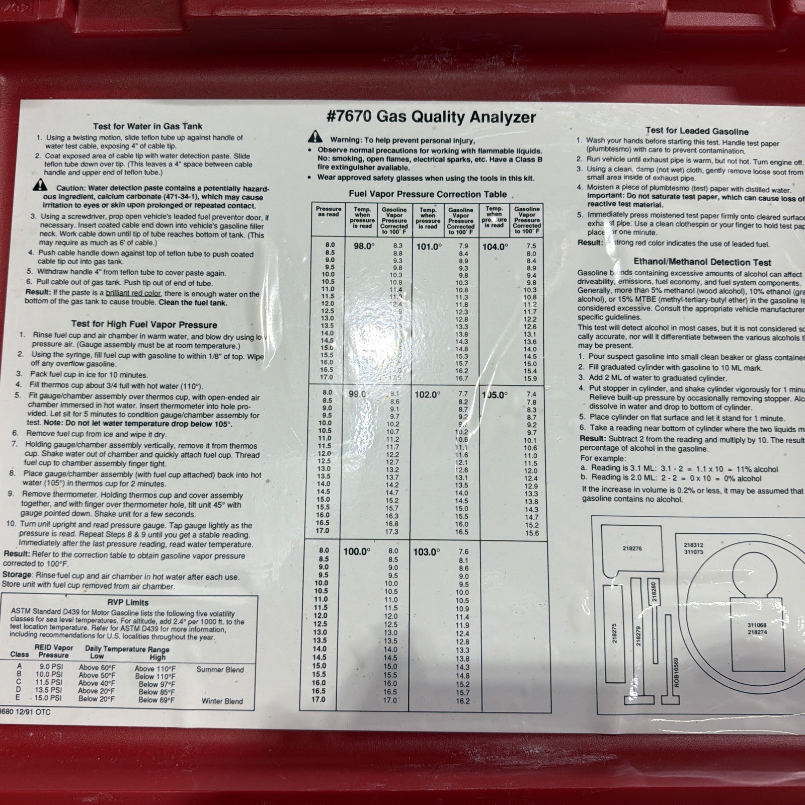 OTC 7670 J-39383-A Gasoline Quality /Reed Vapor Pressure Test Kit