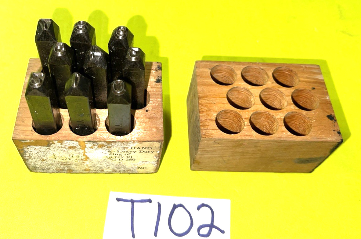 YOUNG BROS TOOLS 9 PIECE 1/4 SIZE STEEL NUMBER STAMP SET IN WOODEN BOX