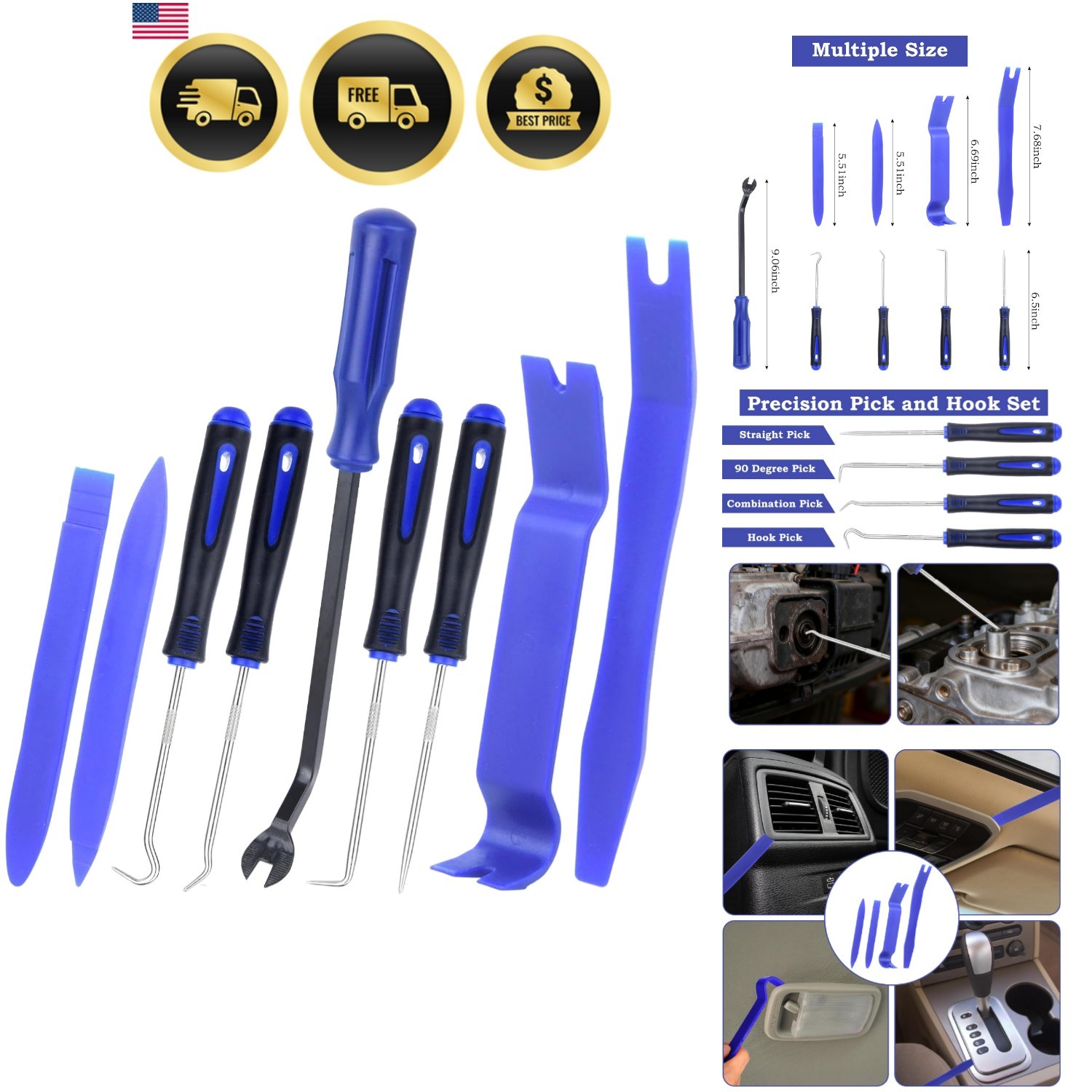 9Pcs with Plastic Pry Tool, Fastener Clip Pliers, Car Interior Panel Door Win…