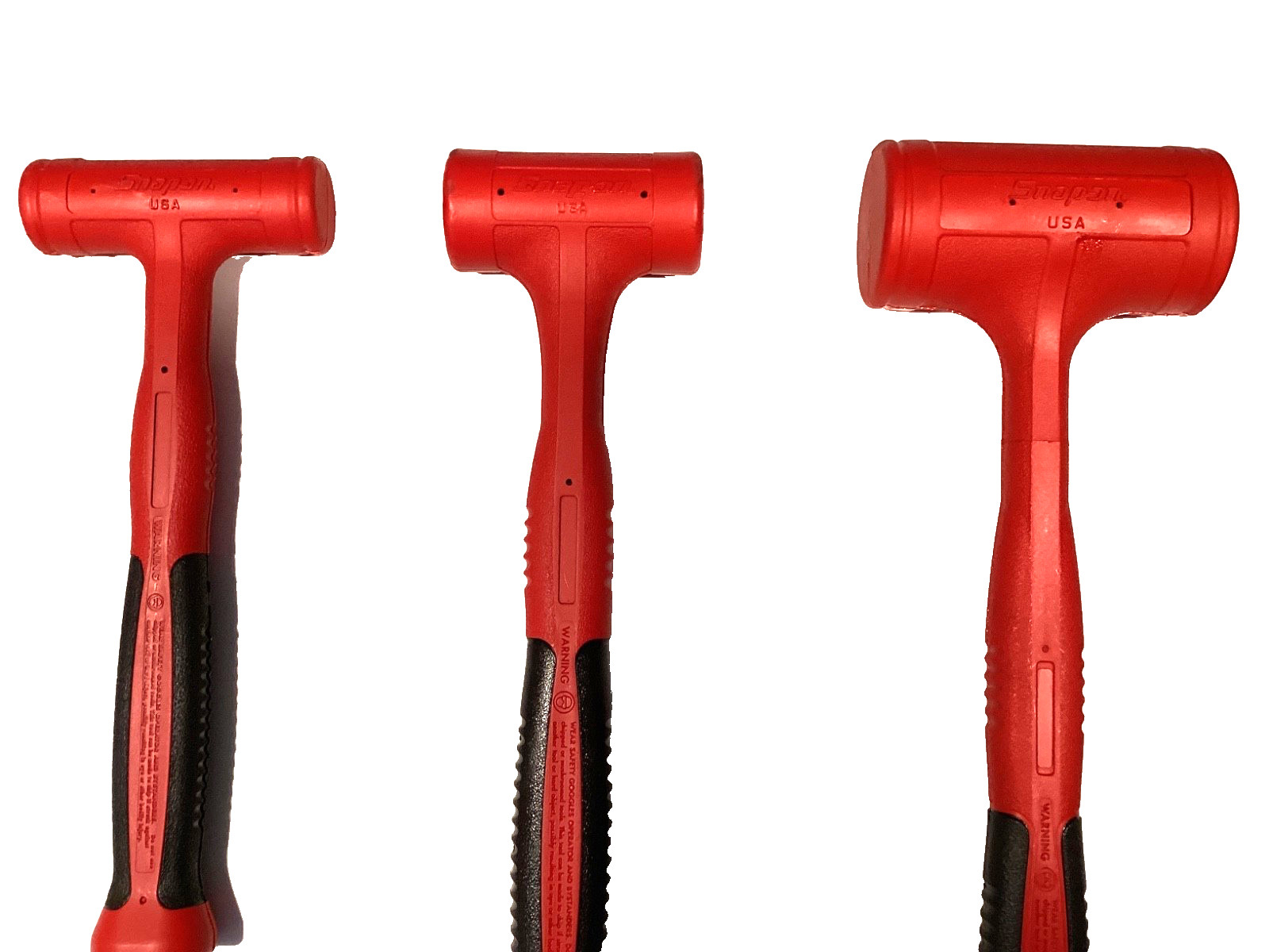 Snap On 3 Piece RED Soft Grip Dead Blow Hammer Set With FOAM Tray HBFE302FR NICE